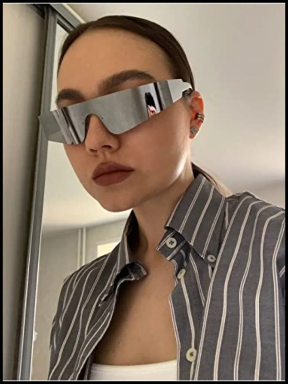 Rimless Futuristic Wrap Around Sunglasses for Women Men Cyberpunk Visor Sun